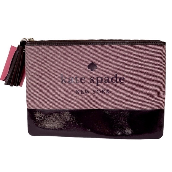 Kate Spade Tassel Pouch Large Ash Street Logo Deep Plum NWT - Picture 1 of 5